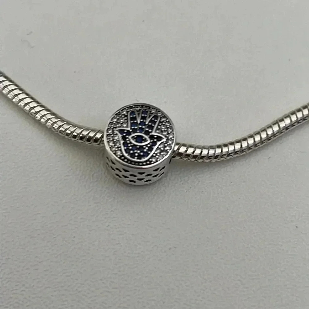 S925 Stamped Sterling Silver Hamsa Hand and Evil Eye Charm - Picture 5 of 6